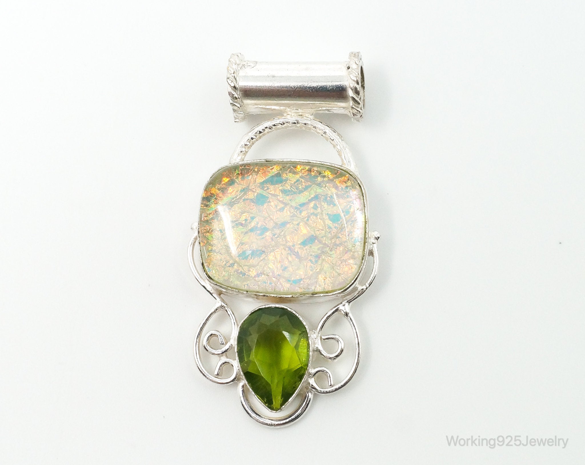 Large Vintage Rainbow Glass Peridot Sterling Silver Pendant | Jewelry > Necklaces > Pendants | Wiccan Center