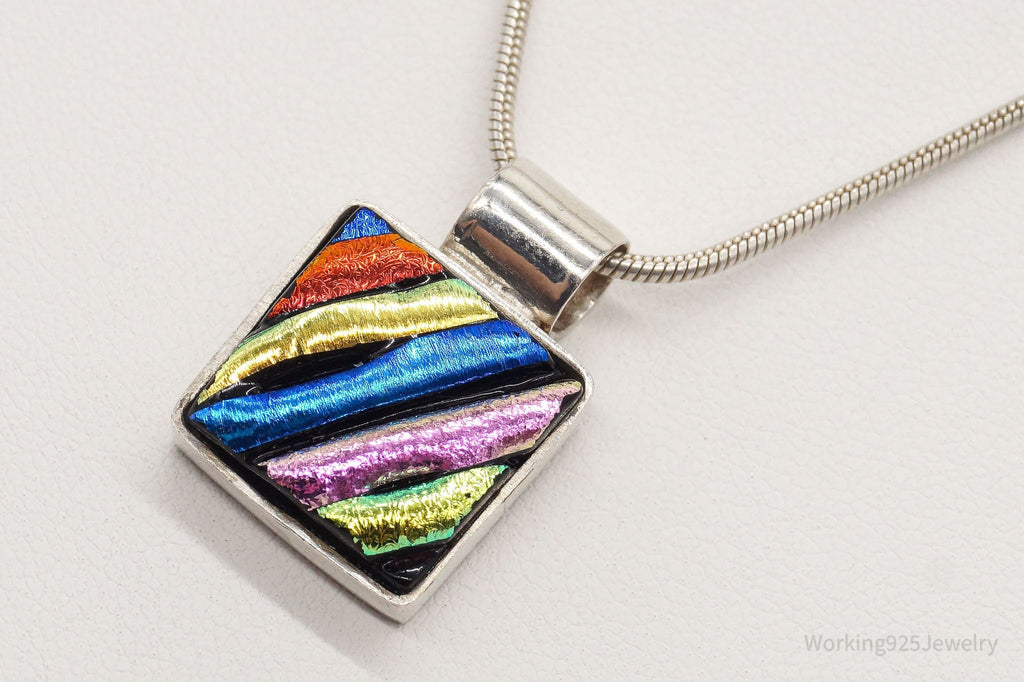 Vintage Rainbow Dichroic Glass Sterling Silver Necklace | Jewelry > Necklaces > Pendants | Wiccan Center