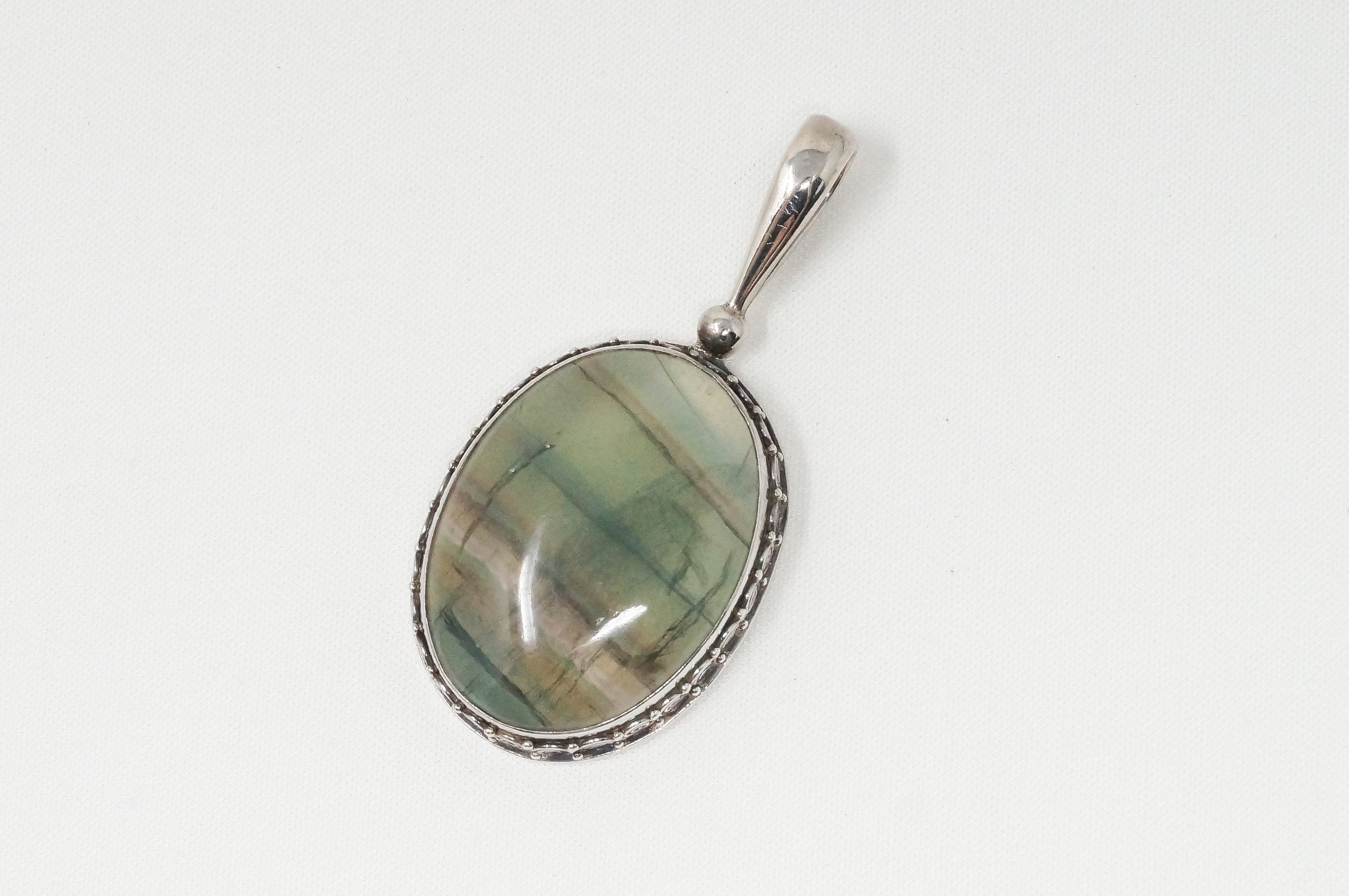 Vintage Designer SAJEN Green Agate Sterling Silver Necklace Pendant | Jewelry > Necklaces > Pendants | Wiccan Center