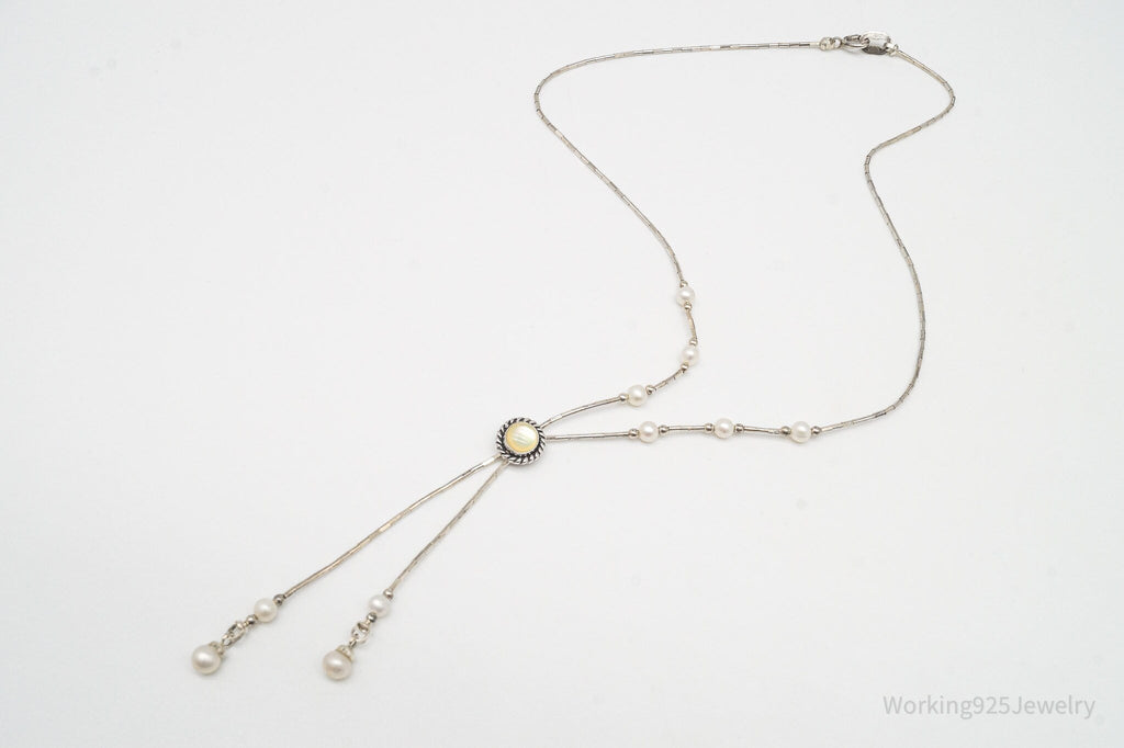 Vintage QT Inc Mother Of Pearl & Pearl Sterling Silver Chain Necklace 16" | Jewelry > Necklaces | Wiccan Center