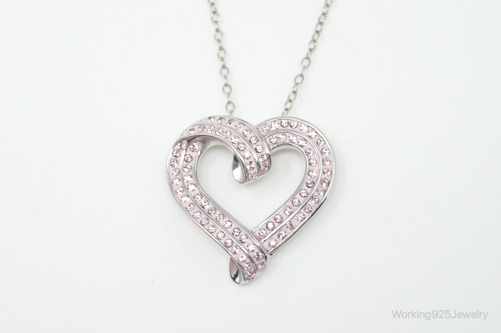 Vintage Designer RL Heart Pink Cubic Zirconia Sterling Silver Necklace | Jewelry > Necklaces > Pendants | Wiccan Center