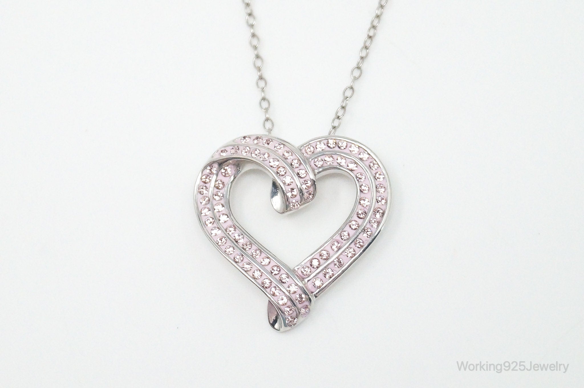 Vintage Designer RL Heart Pink Cubic Zirconia Sterling Silver Necklace | Jewelry > Necklaces > Pendants | Wiccan Center