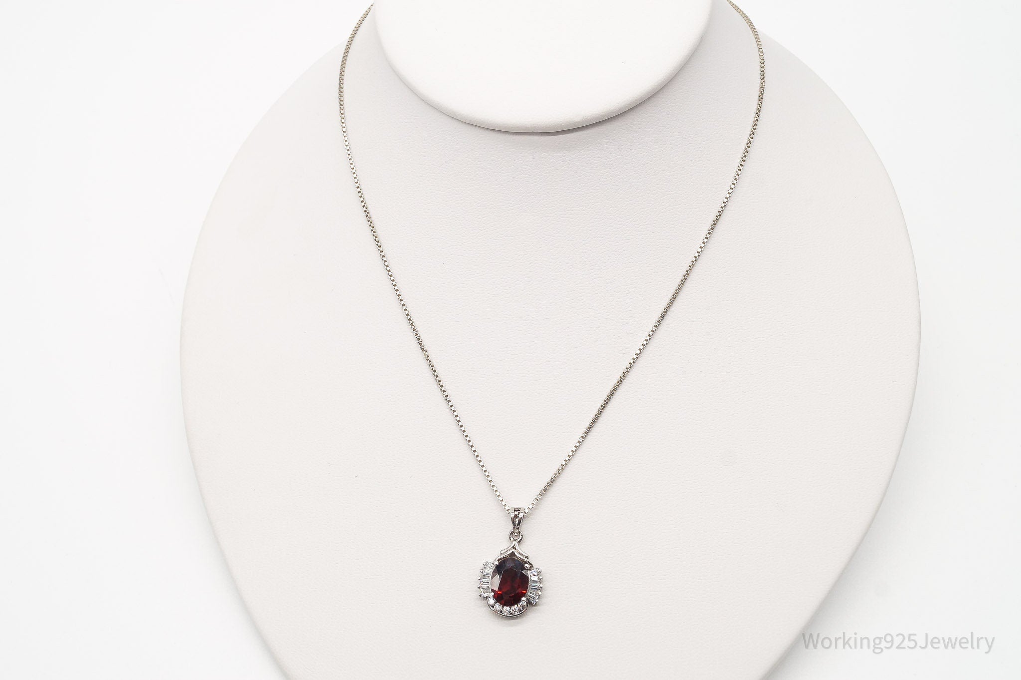 Vintage Garnet Cubic Zirconia Sterling Silver Necklace | Jewelry > Necklaces > Pendants | Wiccan Center