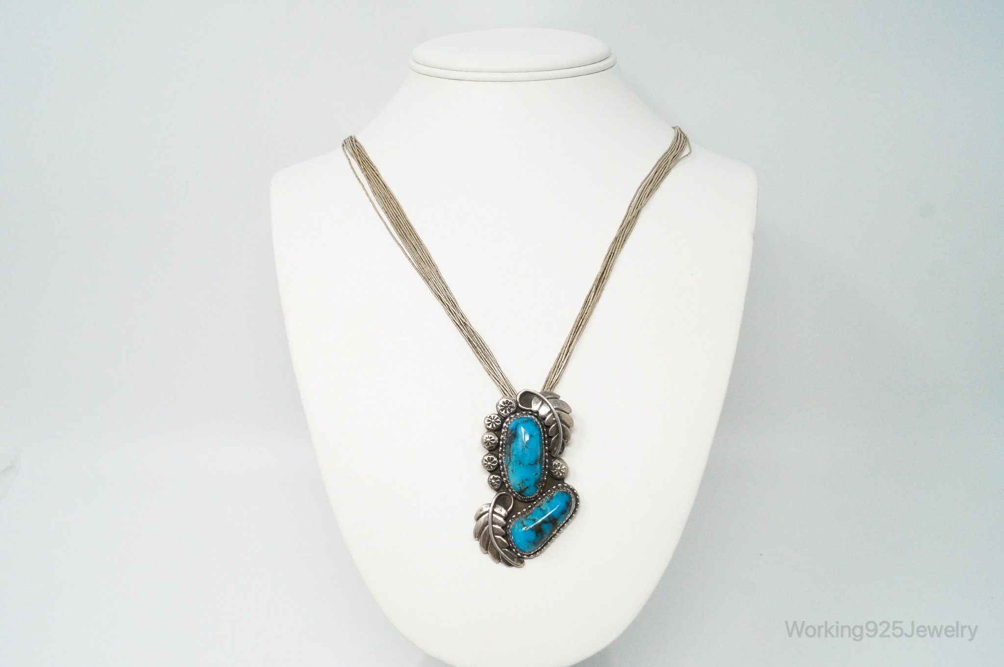 VTG Handmade Native American JH Large Turquoise Sterling Silver Necklace | Jewelry > Necklaces > Pendants | Wiccan Center
