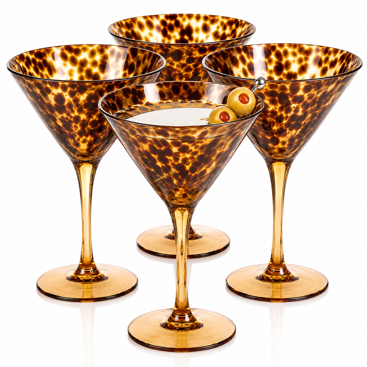 Tortoise Leopard Print Martini 9oz - Set of 4, 7.1" Spotted Borosilicate Cocktail Stem | | Wiccan Center