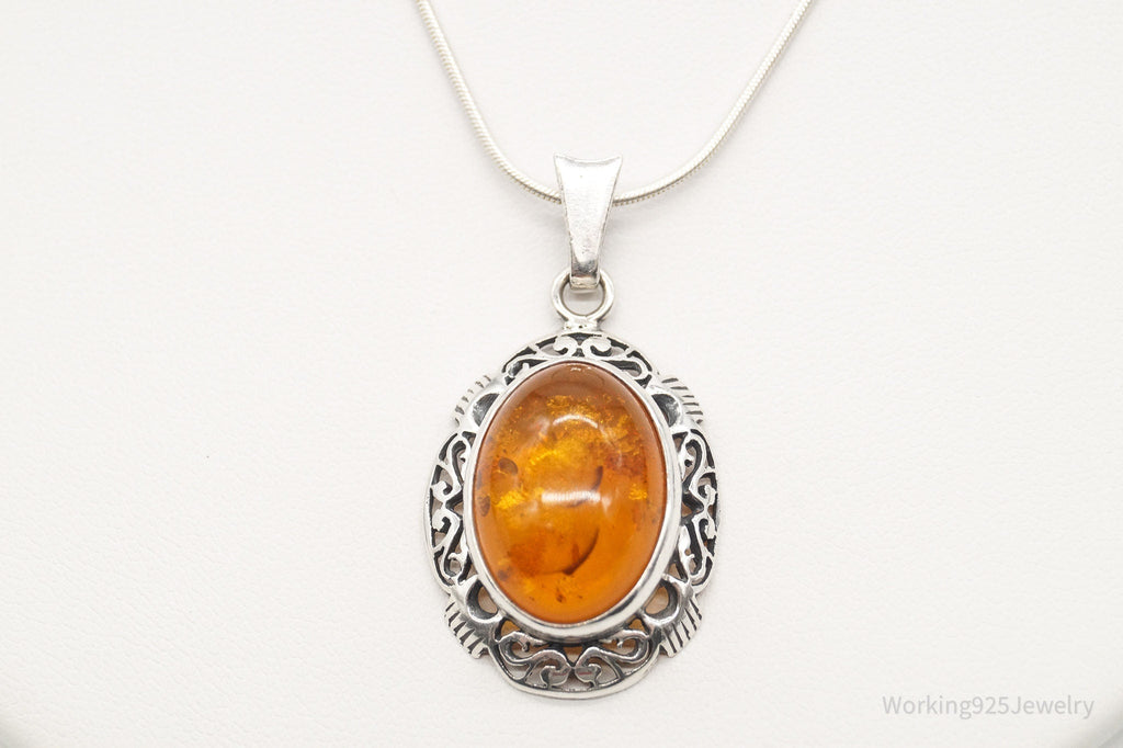 Vintage Large Amber Sterling Silver Adjustable Chain Necklace | Jewelry > Necklaces > Pendants | Wiccan Center