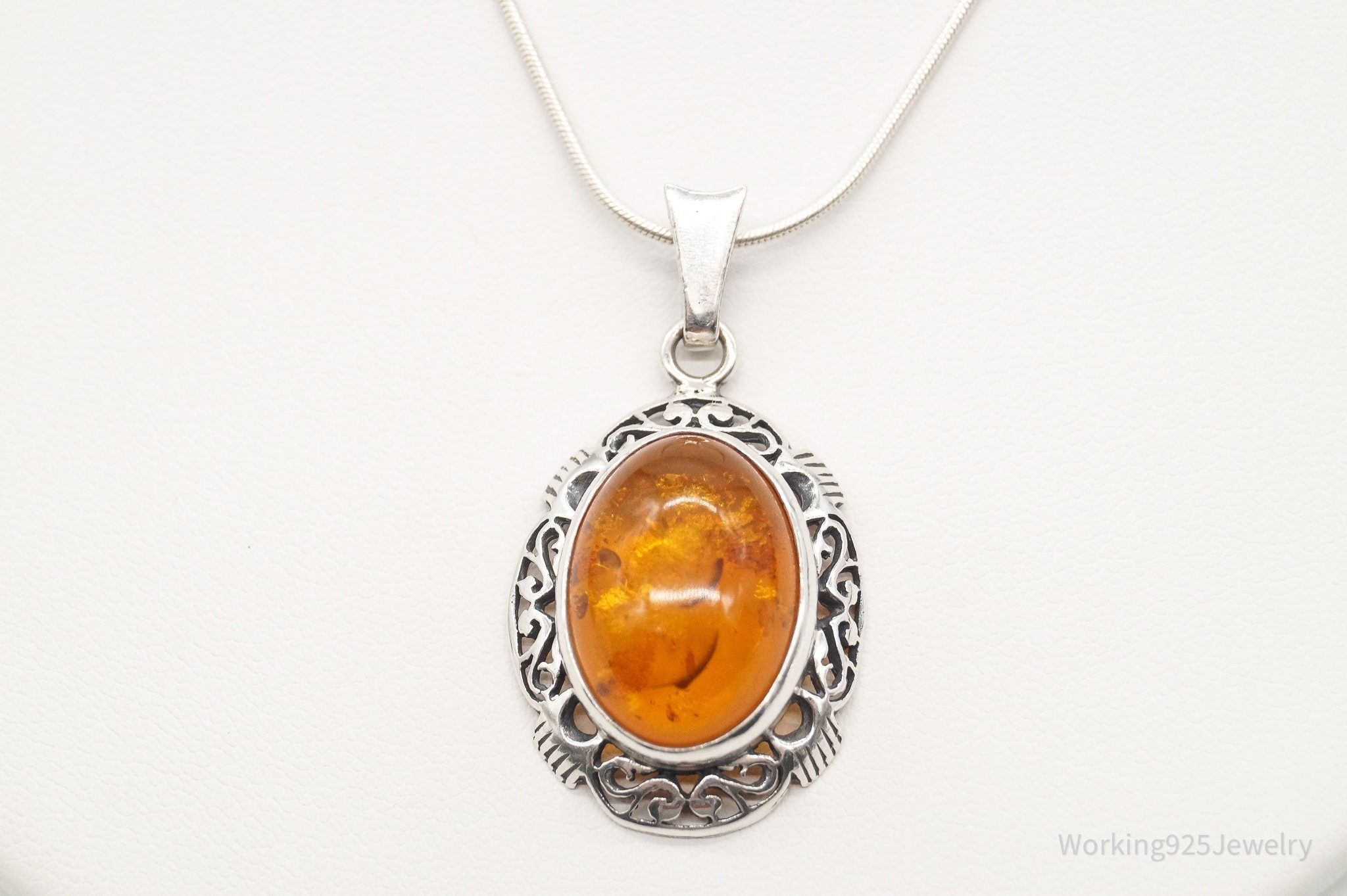 Vintage Large Amber Sterling Silver Adjustable Chain Necklace | Jewelry > Necklaces > Pendants | Wiccan Center