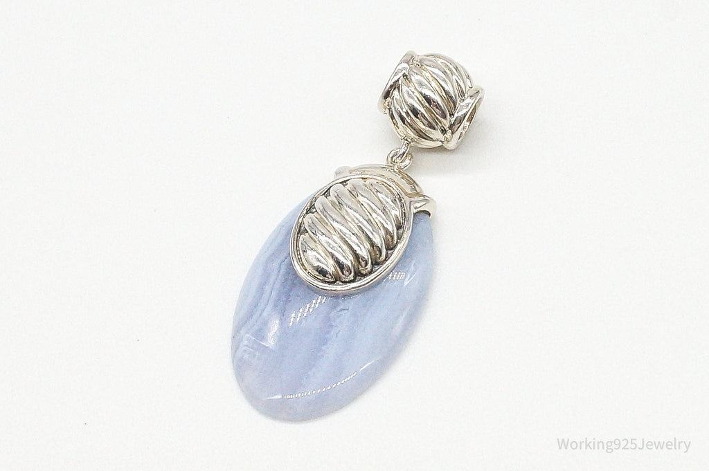 Large Vintage Blue Lace Agate Sterling Silver Pendant | Jewelry > Necklaces > Pendants | Wiccan Center