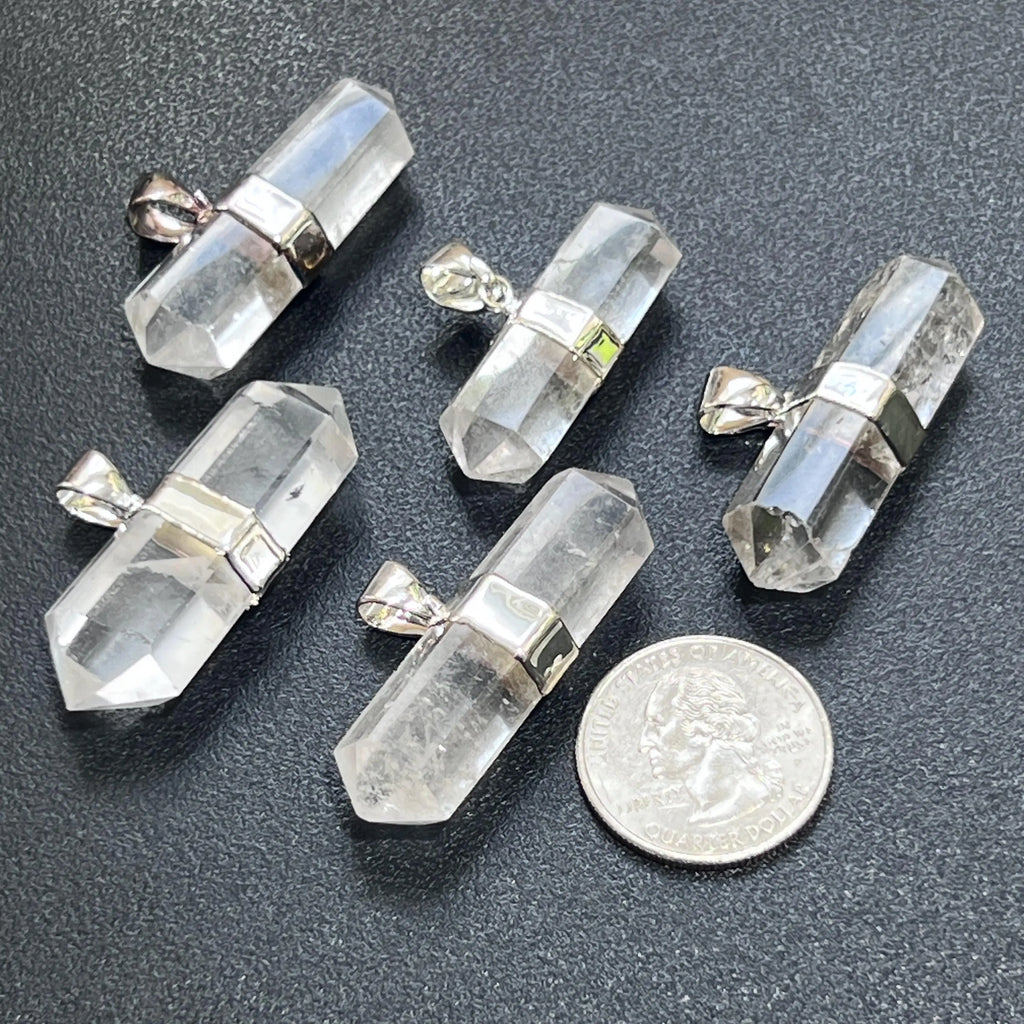 Quartz Crystal Double Terminated Faceted Point Pendant (Silver Plated) Gemstone Jewelry Necklace Supply | Craft Supplies & Tools > Beads, Gems & Cabochons > Charms & Pendants > Pendants | Wiccan Center
