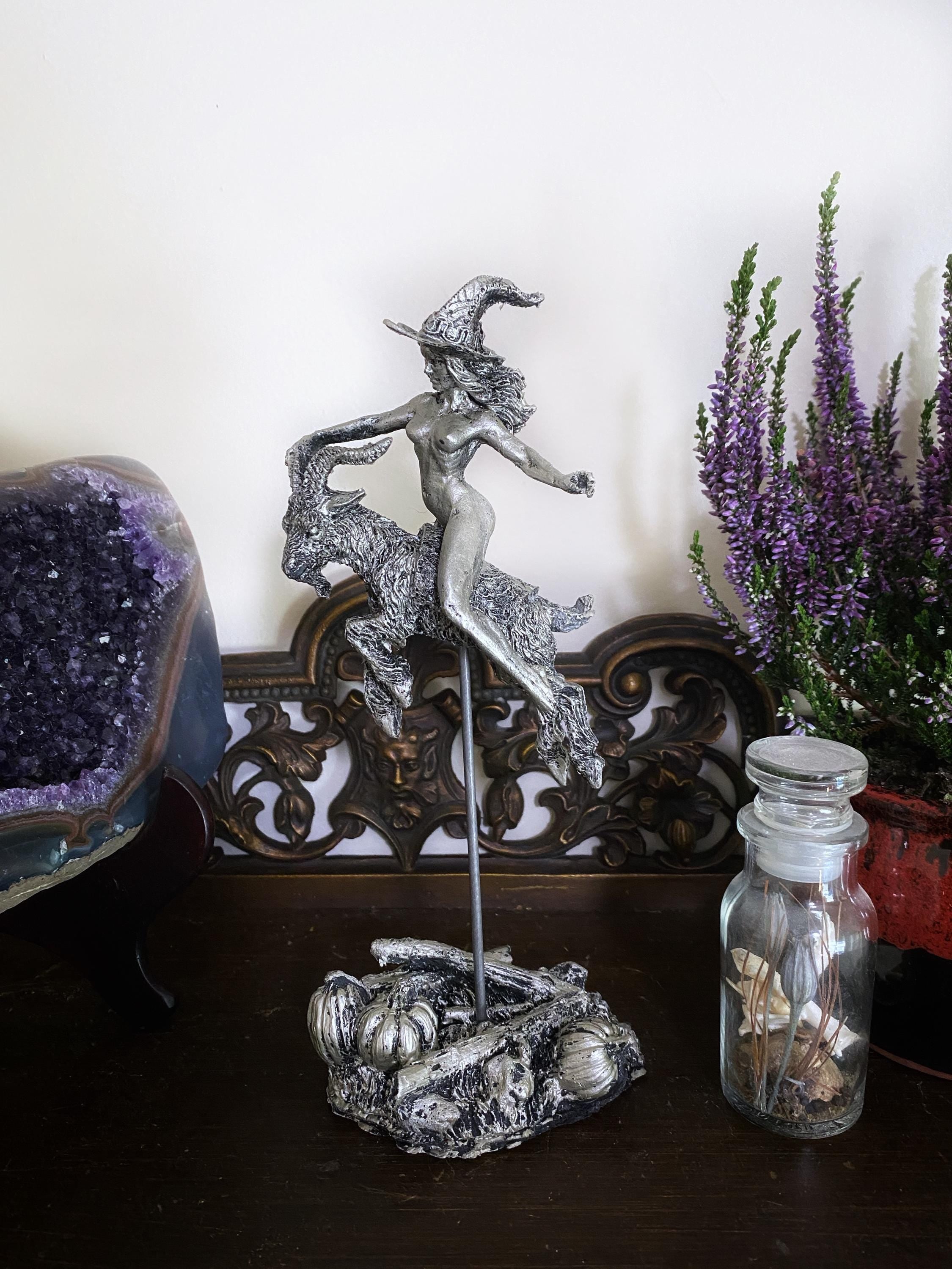 Witch’s Sabbath: Goat Rider Statue, Hand Painted Resin Sculpture | Pagan Folklore Witchcraft Figurine | Witchy Art for Gothic Home Decor