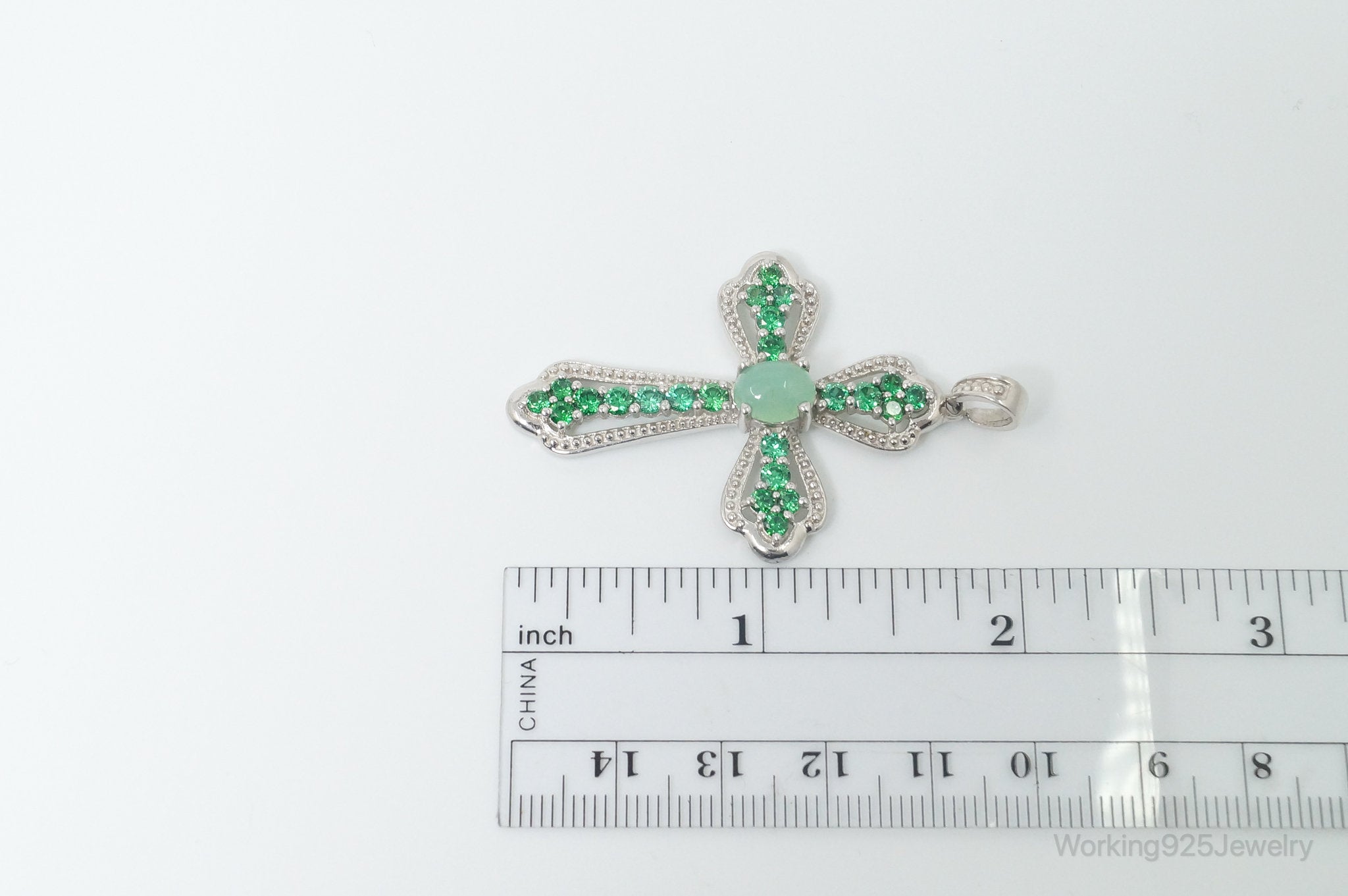 Vintage Green Chalcedony Green Cubic Zirconia Cross Sterling Silver Pendant | Jewelry > Necklaces > Pendants | Wiccan Center
