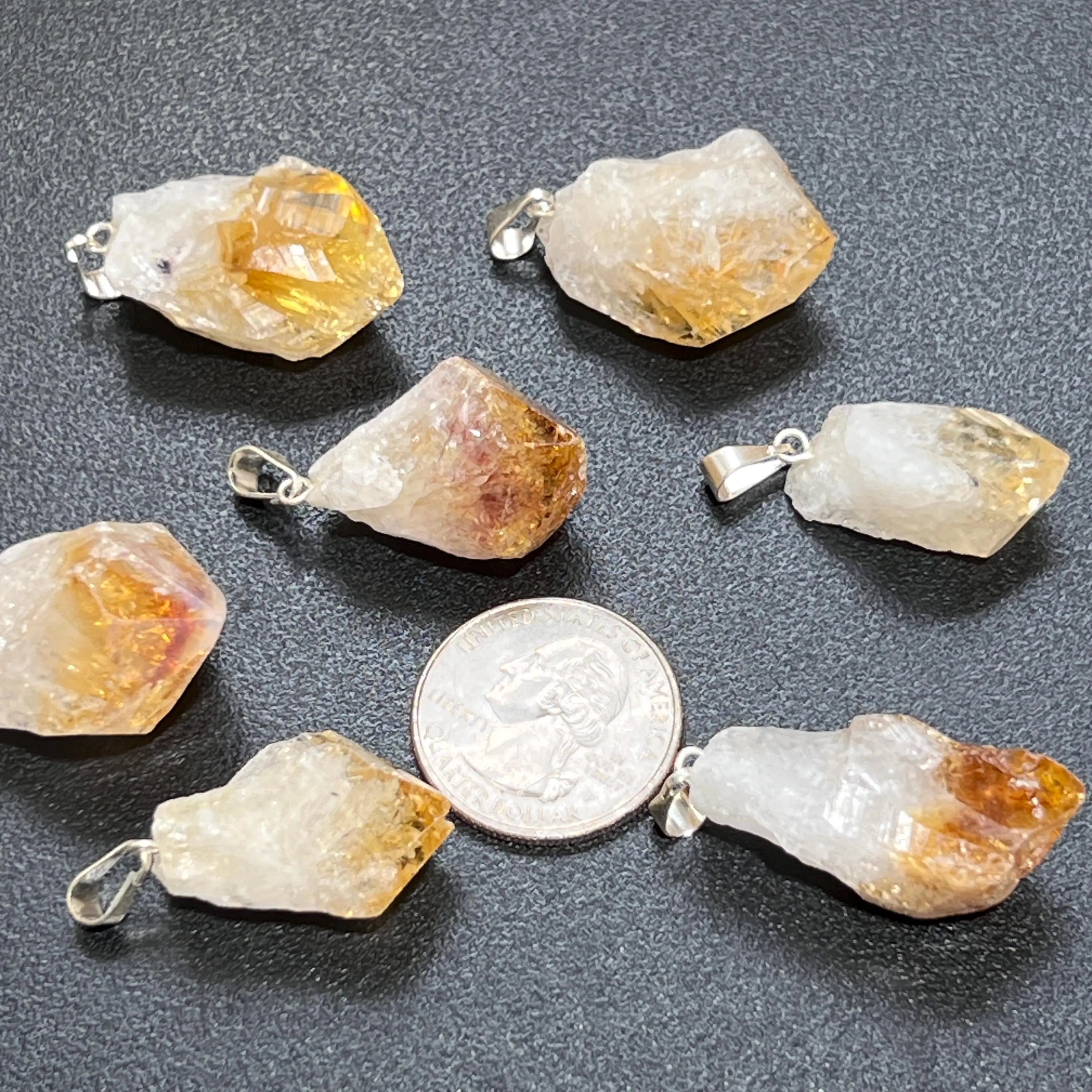 Raw Citrine Crystal Point Pendant (Silver Bail) Gemstone Jewelry Necklace Supply | Craft Supplies & Tools > Beads, Gems & Cabochons > Charms & Pendants > Charms | Wiccan Center