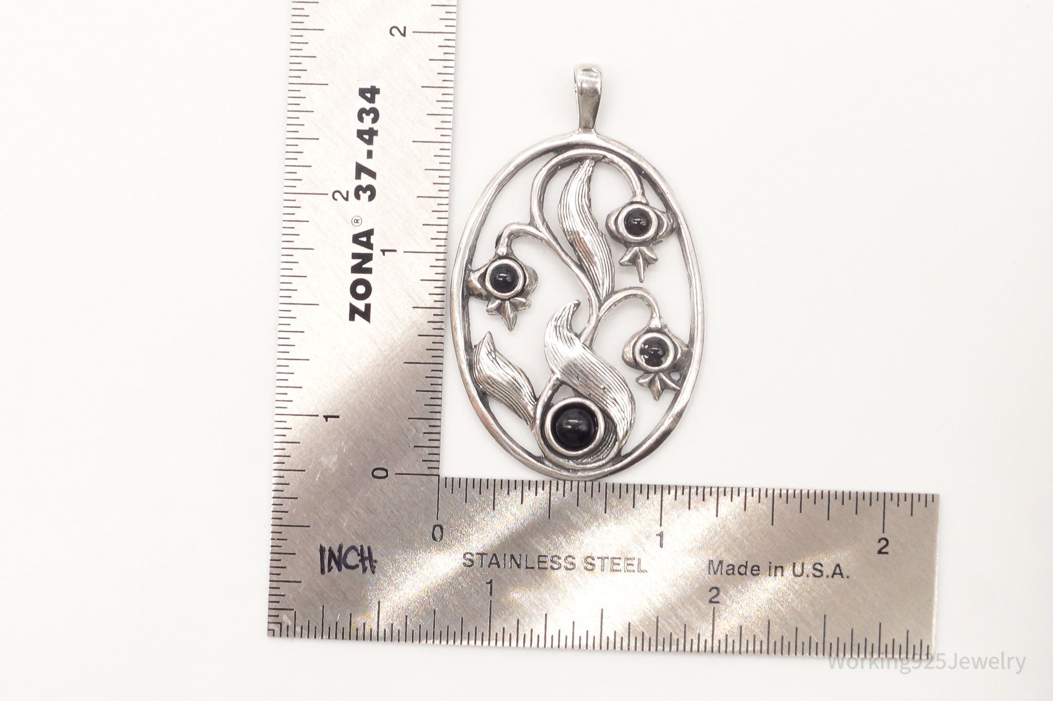 Large Vintage Black Onyx Floral Sterling Silver Pendant | Jewelry > Necklaces > Pendants | Wiccan Center