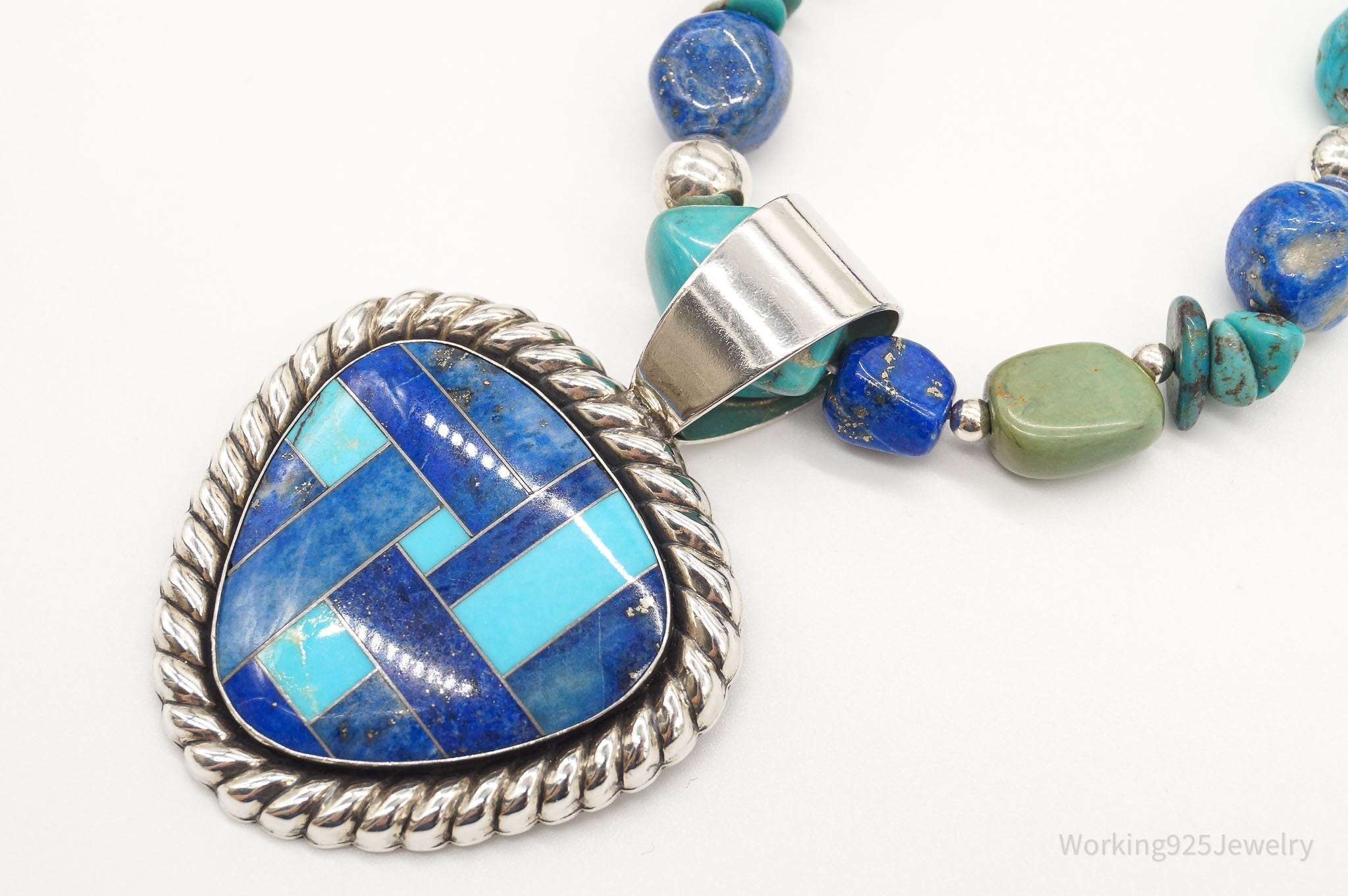 Vintage Carolyn Pollack Relios Turquoise Lapis Lazuli Sterling Silver Necklace | Jewelry > Necklaces | Wiccan Center