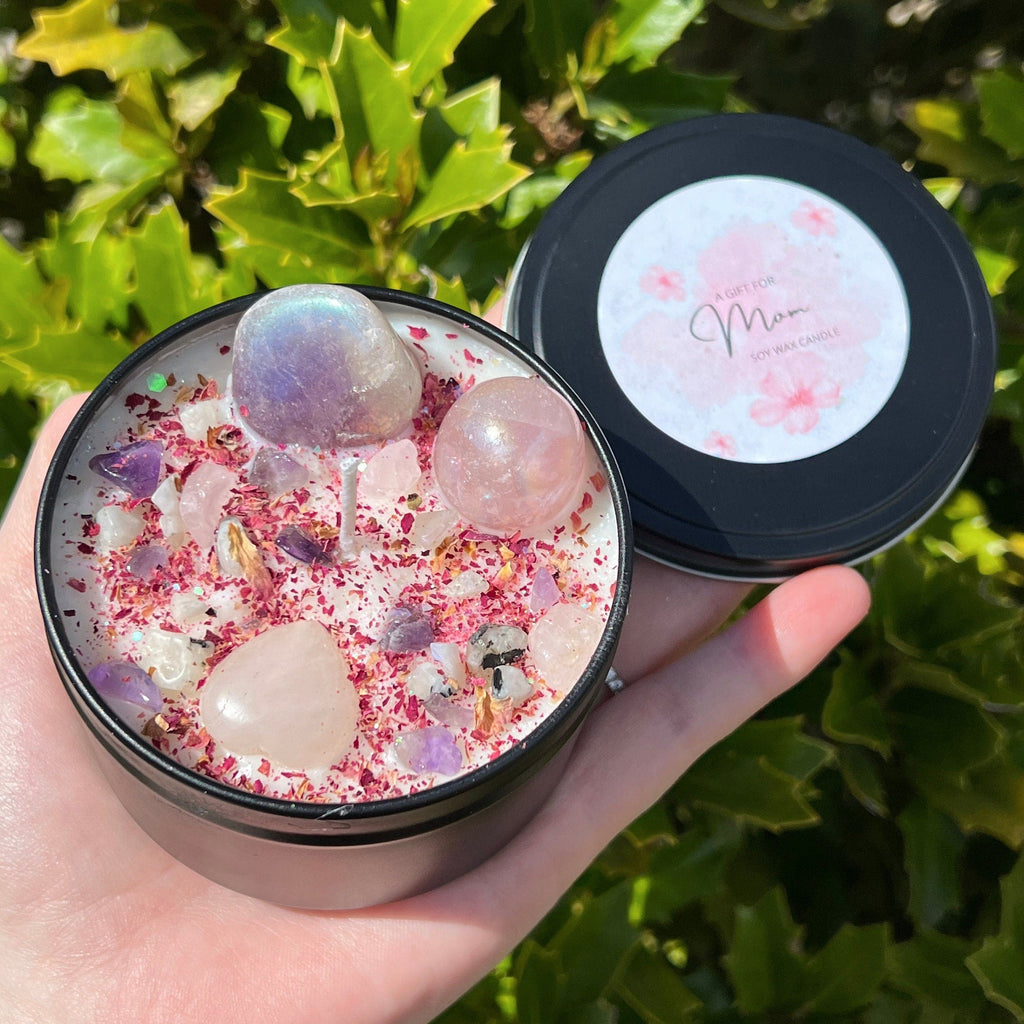 Happy Mother's Day Crystal Candle | Celebrate Wife Sister New Mom Birthday Motherhood Gift For Her | Witchy Woman Altar Spell Magic Scented | | Wiccan Center
