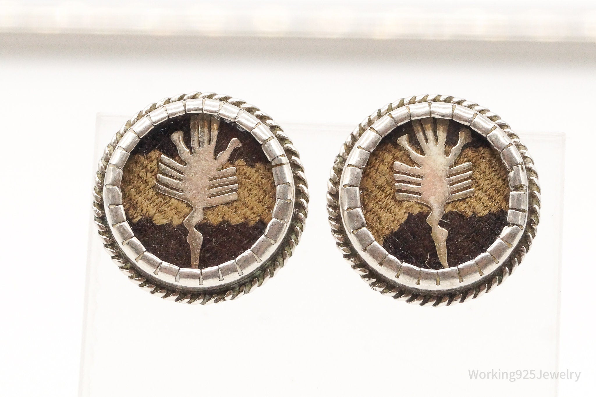 Vintage Mexican Blanket Woven Sterling Silver Earrings | Jewelry > Earrings | Wiccan Center
