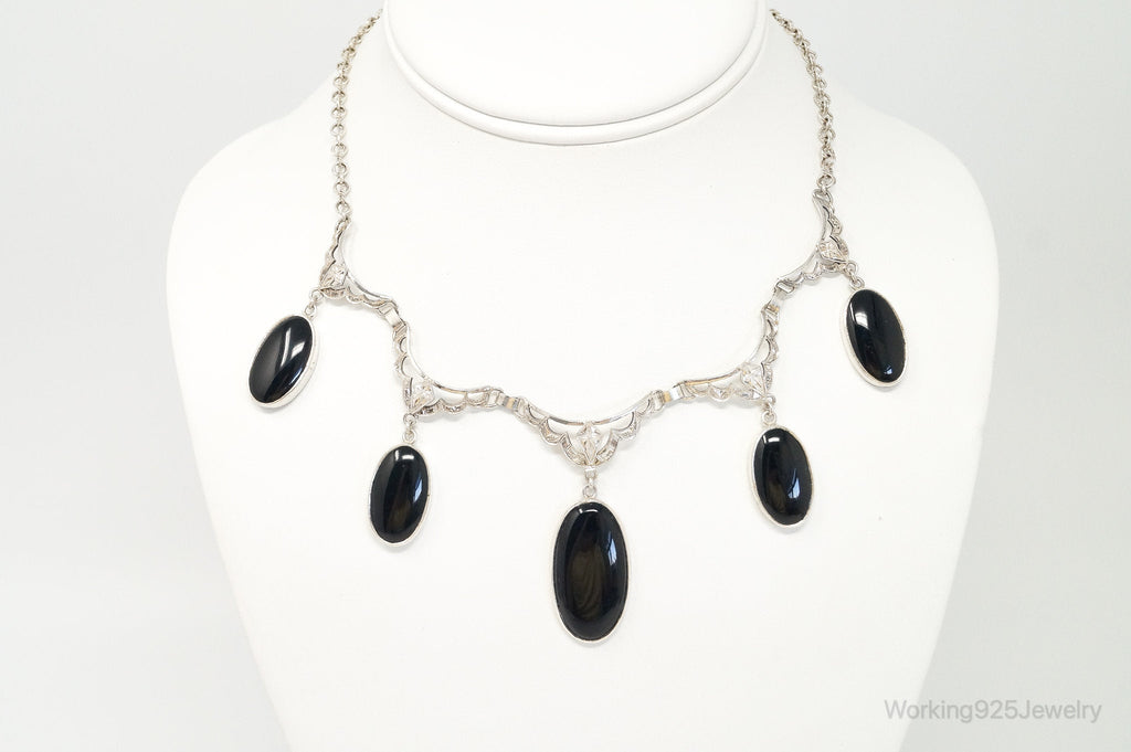 Antique Black Onyx Art Deco Silver Bib Necklace | Jewelry > Necklaces > Pendants | Wiccan Center