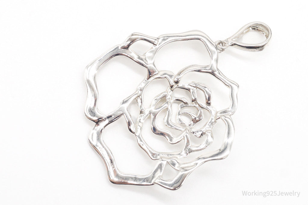 Large Vintage Designer JCM Jacmel Mauritius Sterling Silver Rose Pendant | Jewelry > Necklaces > Pendants | Wiccan Center