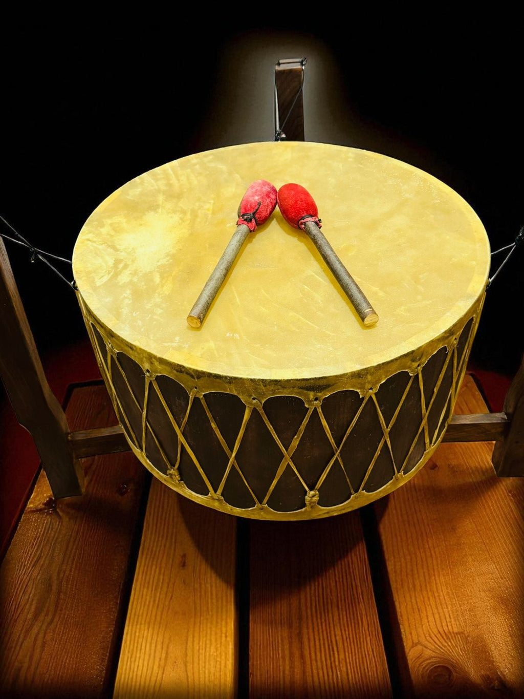 24" x 12" Pow Wow Drum Set with Stand & Sticks - Native Style Group Drum