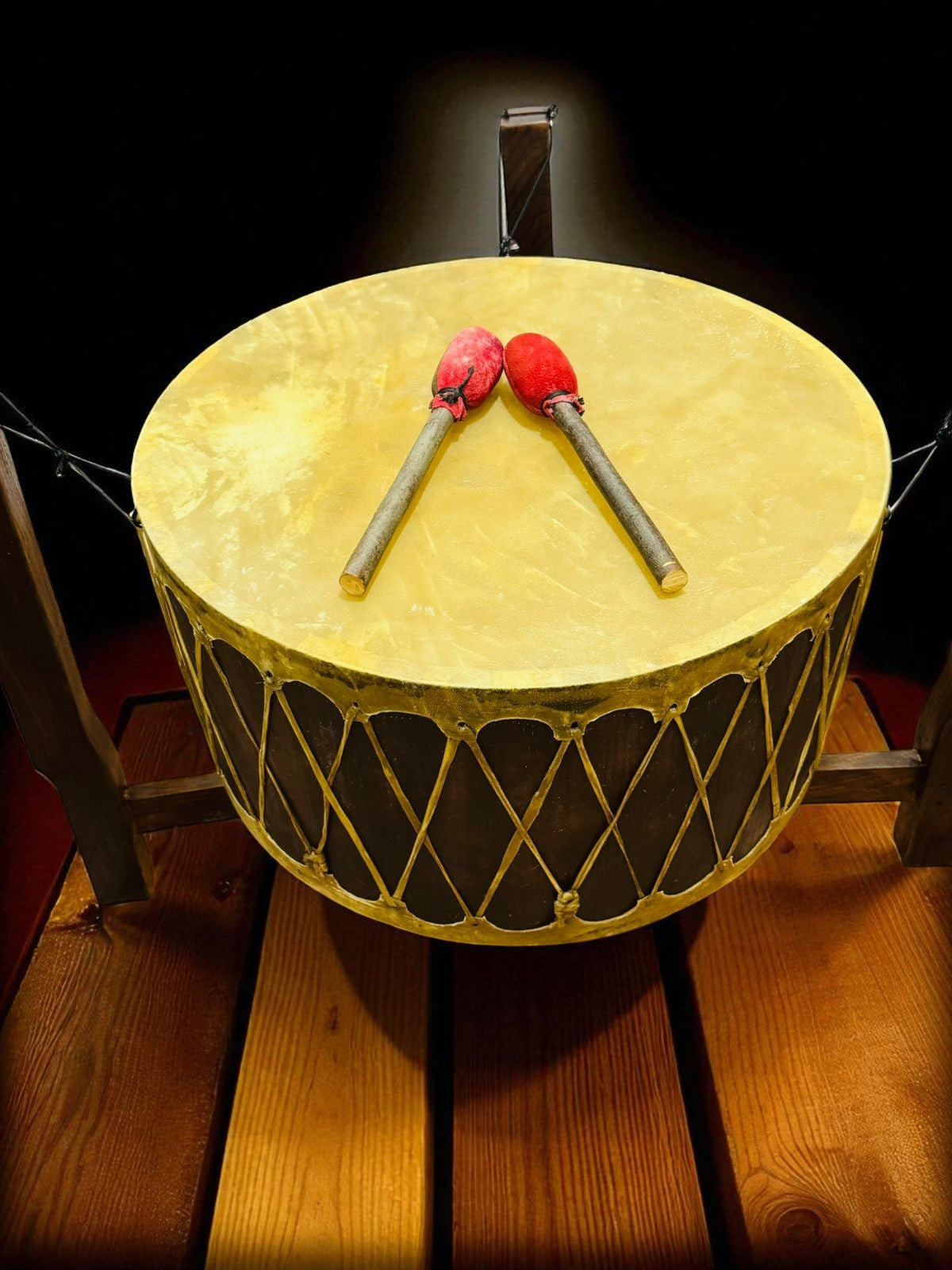 24" x 12" Pow Wow Drum Set with Stand & Sticks - Native Style Group Drum