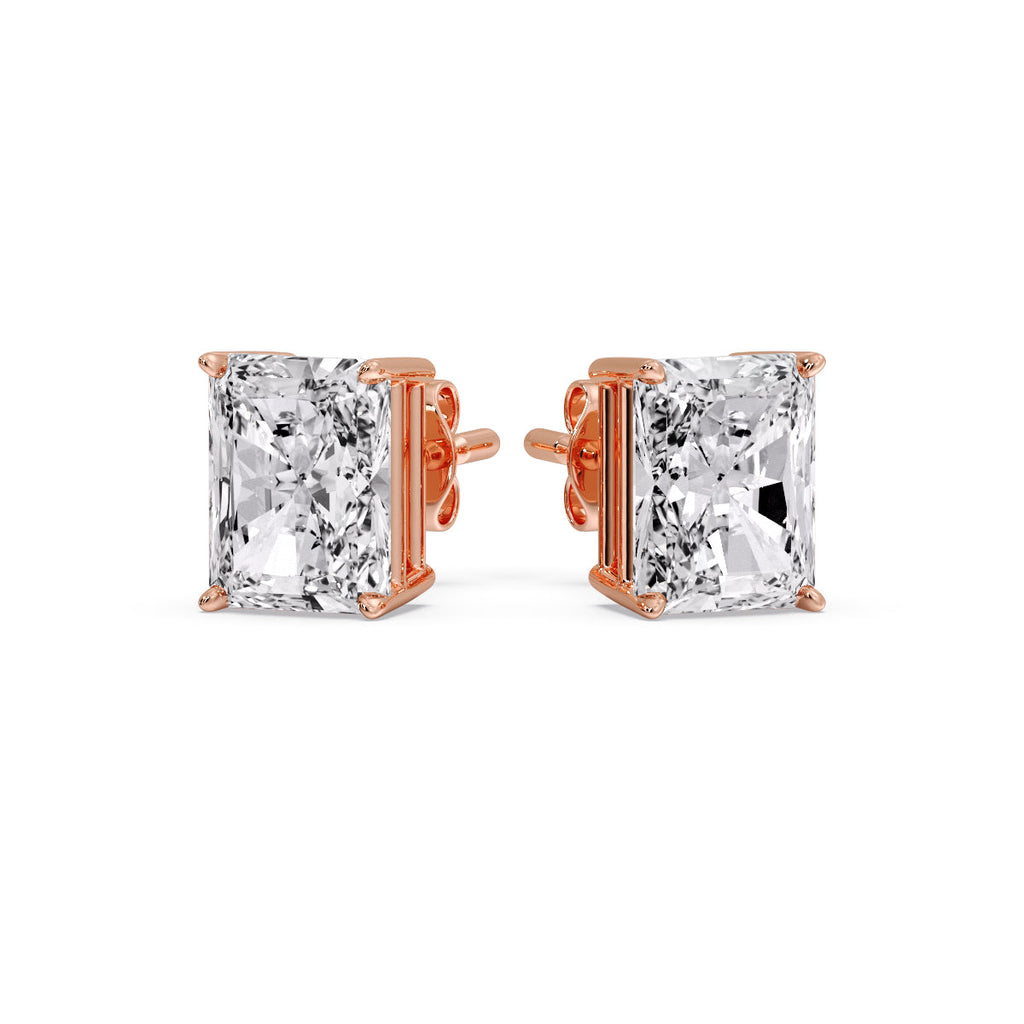 IGI Certified Basket Stud Earrings Set With Radiant Cut Diamonds