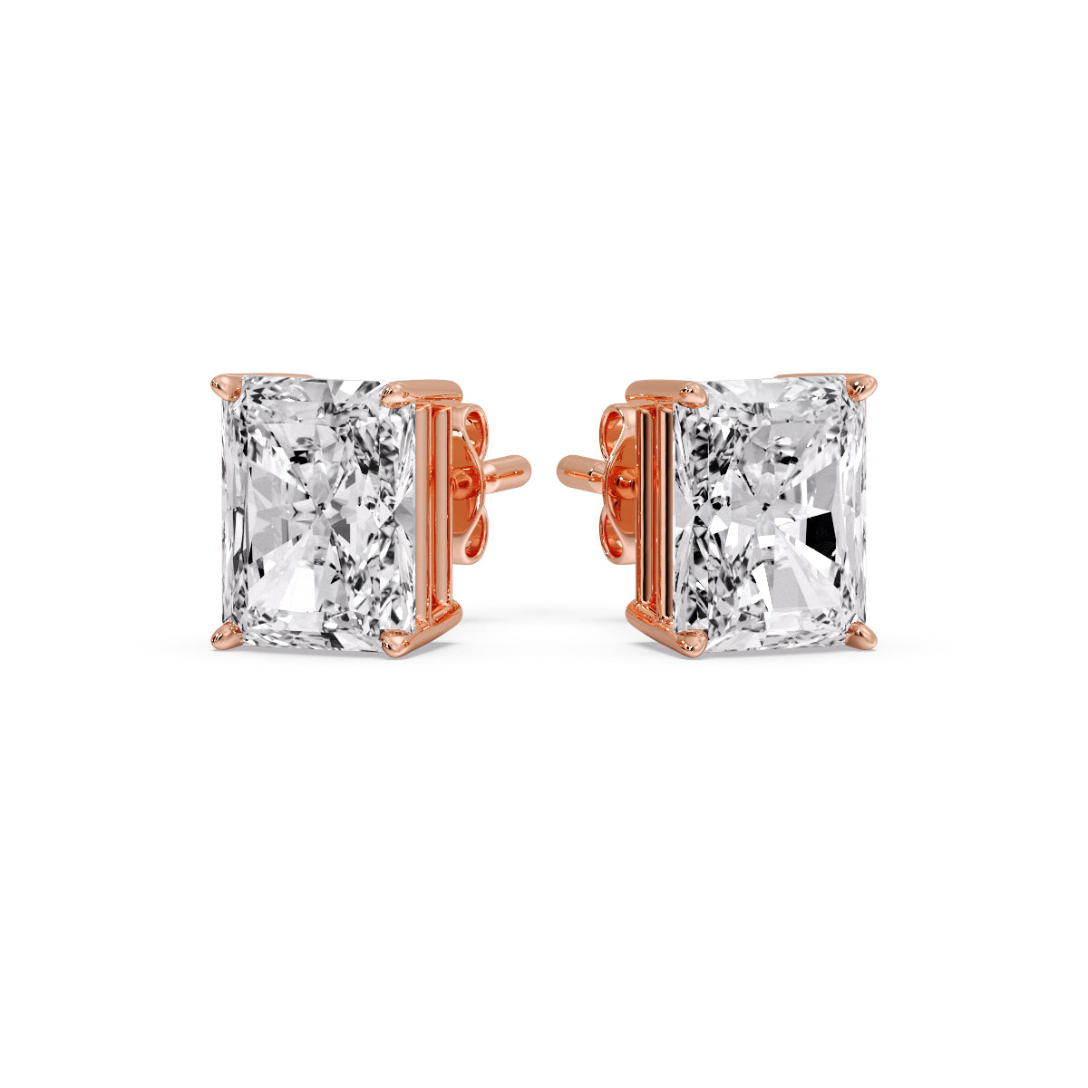 IGI Certified Basket Stud Earrings Set With Radiant Cut Diamonds