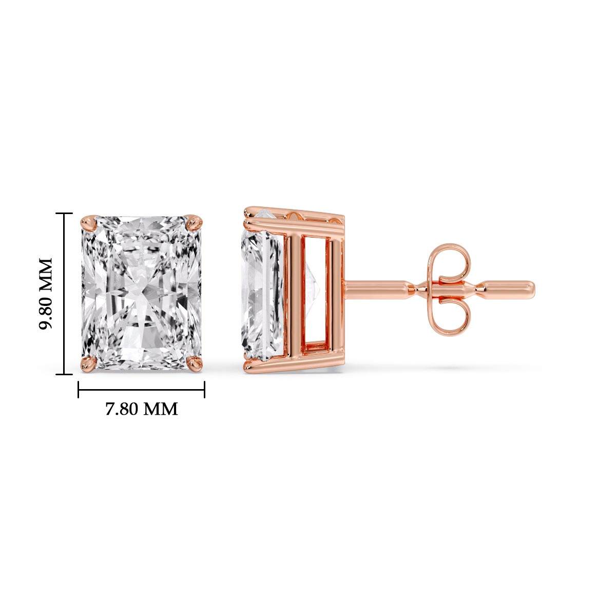 IGI Certified Basket Stud Earrings Set With Radiant Cut Diamonds