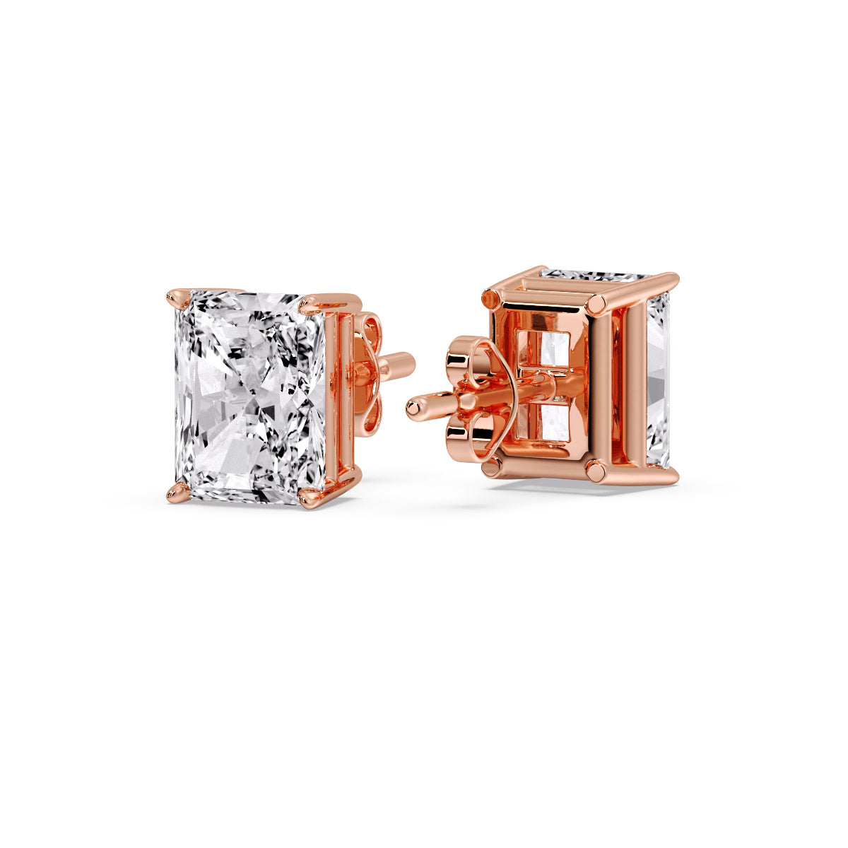IGI Certified Basket Stud Earrings Set With Radiant Cut Diamonds