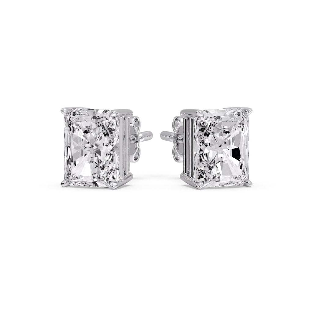 IGI Certified Basket Stud Earrings Set With Radiant Cut Diamonds