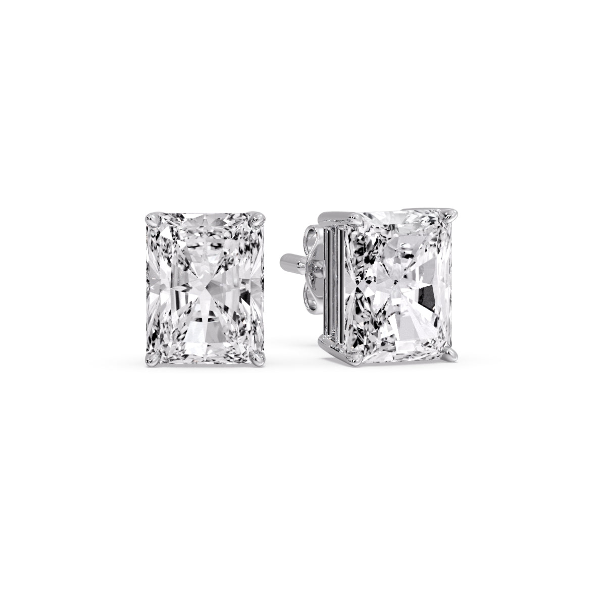 IGI Certified Basket Stud Earrings Set With Radiant Cut Diamonds