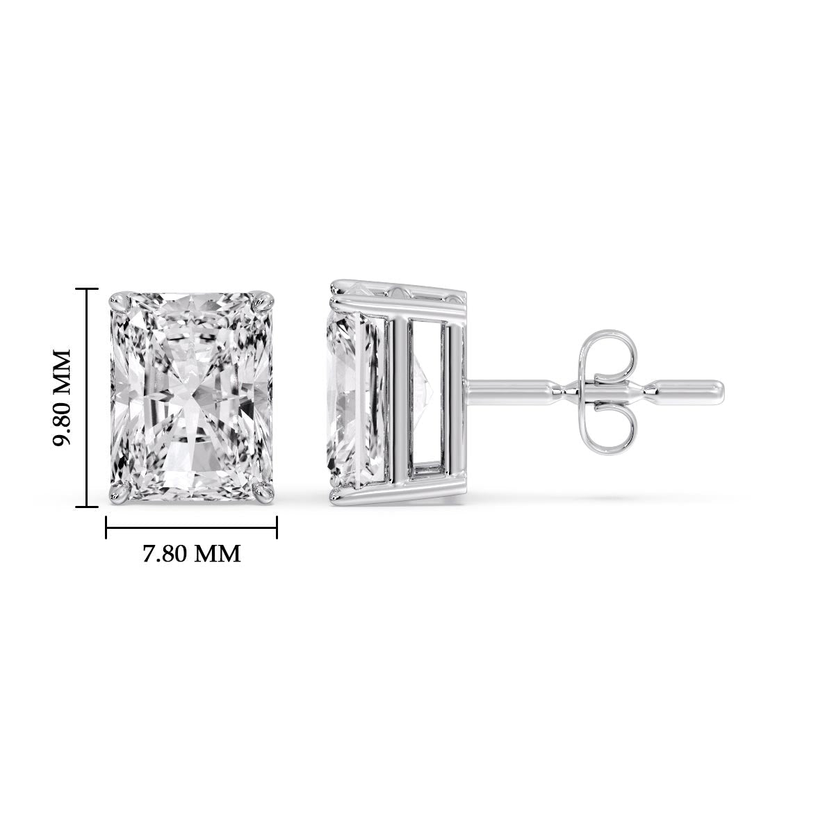 IGI Certified Basket Stud Earrings Set With Radiant Cut Diamonds