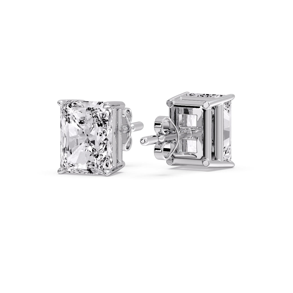 IGI Certified Basket Stud Earrings Set With Radiant Cut Diamonds
