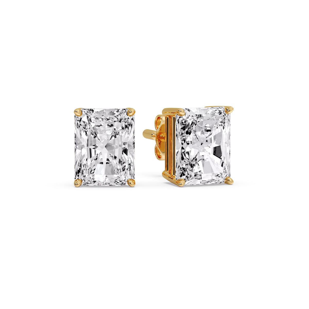 IGI Certified Basket Stud Earrings Set With Radiant Cut Diamonds