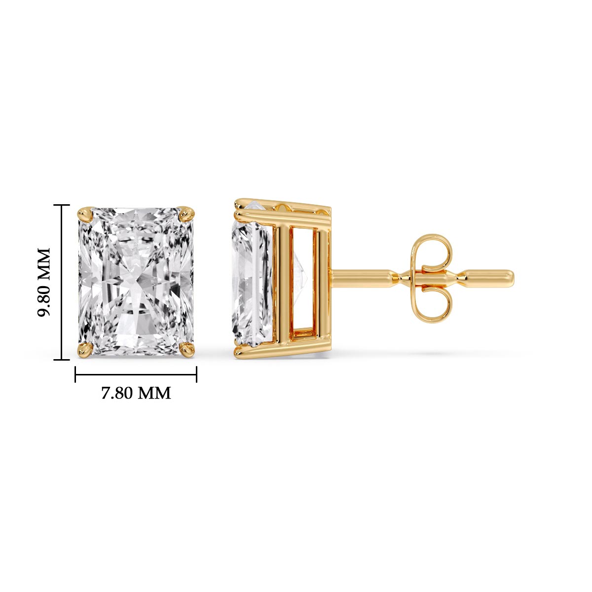 IGI Certified Basket Stud Earrings Set With Radiant Cut Diamonds