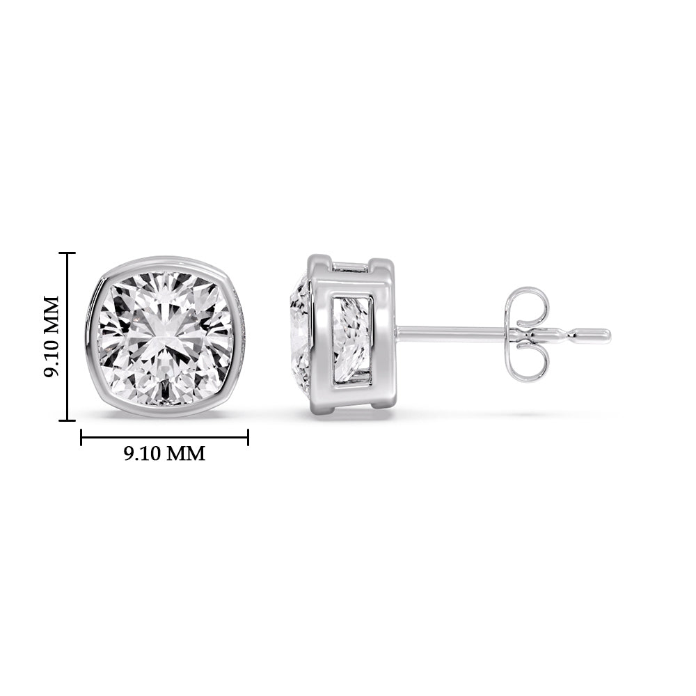Cushion Diamond Bezel Set Solitaire Certified Stud Earrings