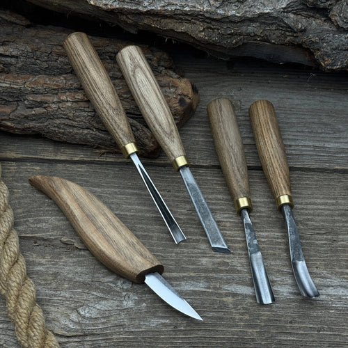5-Piece Hand-Forged Wood Carving Tool Set | Tool Sets | Wiccan Center