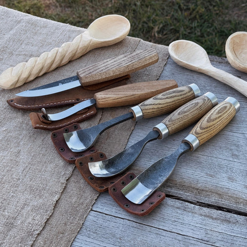 5-Piece Spoon & Bowl Carving Tool Set with Leather Sheaths | Tool Sets | Wiccan Center