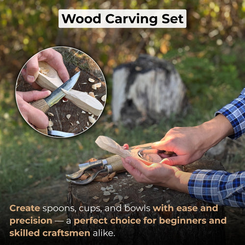 5-Piece Spoon & Bowl Carving Tool Set with Leather Sheaths | Tool Sets | Wiccan Center