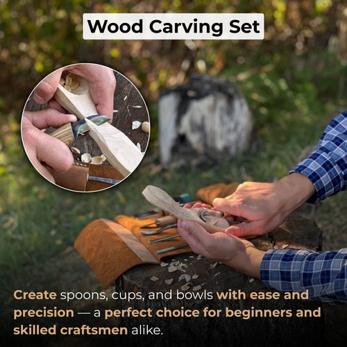 5-Piece Spoon Carving Tool Set with Leather Strop and Case | Tool Sets | Wiccan Center