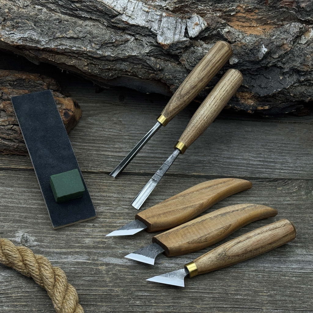 5-Piece Wood Carving Tool Set with Sharpening Board
