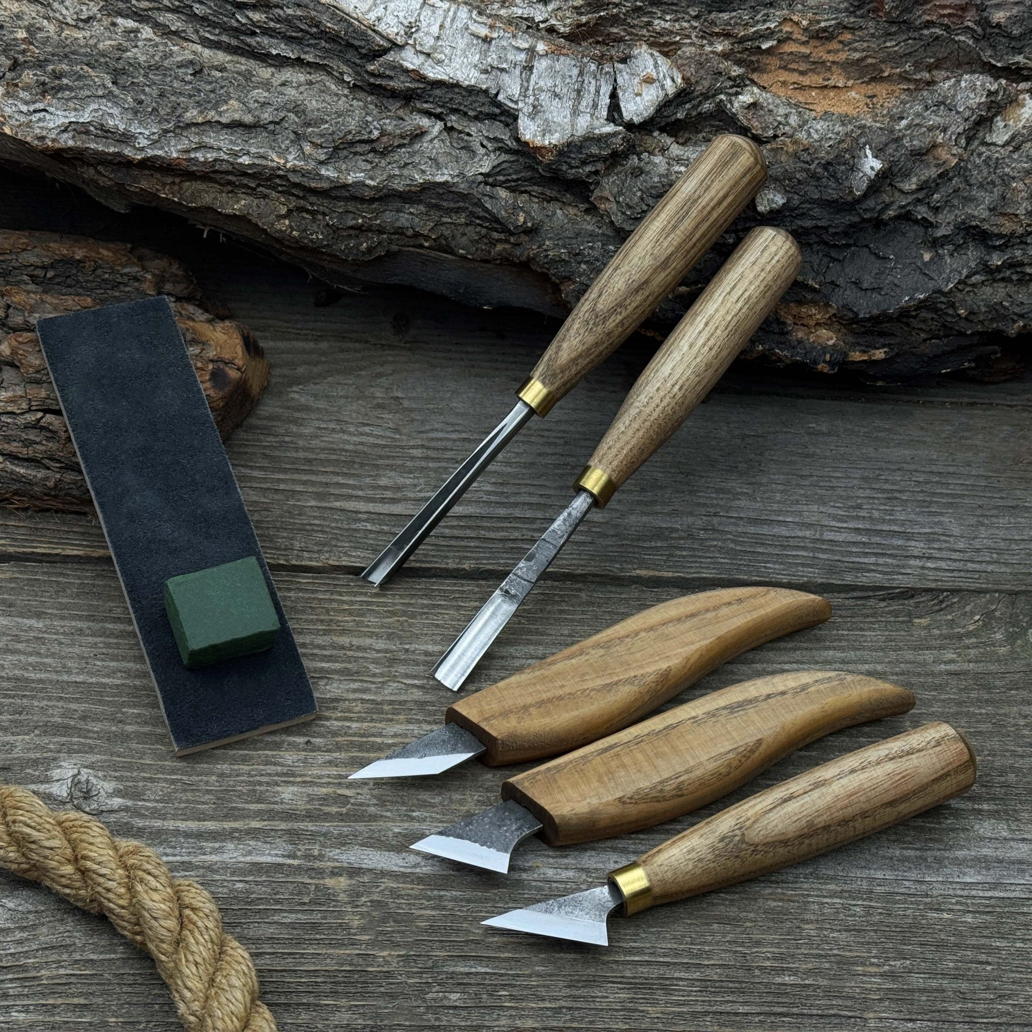 5-Piece Wood Carving Tool Set with Sharpening Board