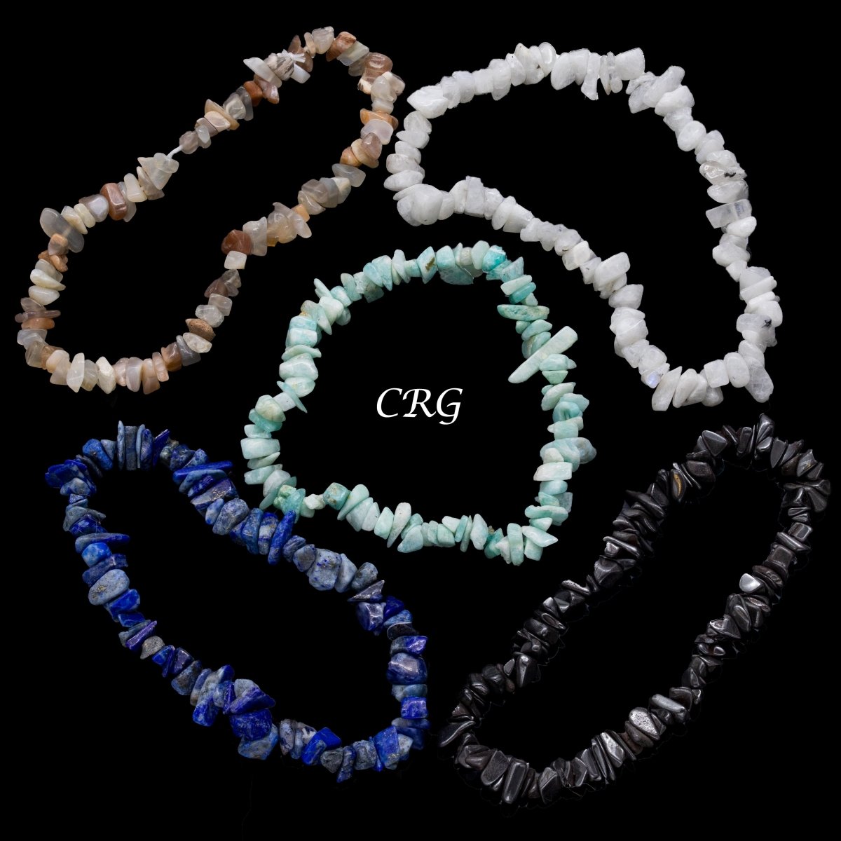 Mixed Gemstone Chip Bead Stretch Bracelets (4 To 7 mm) (5 Pieces)