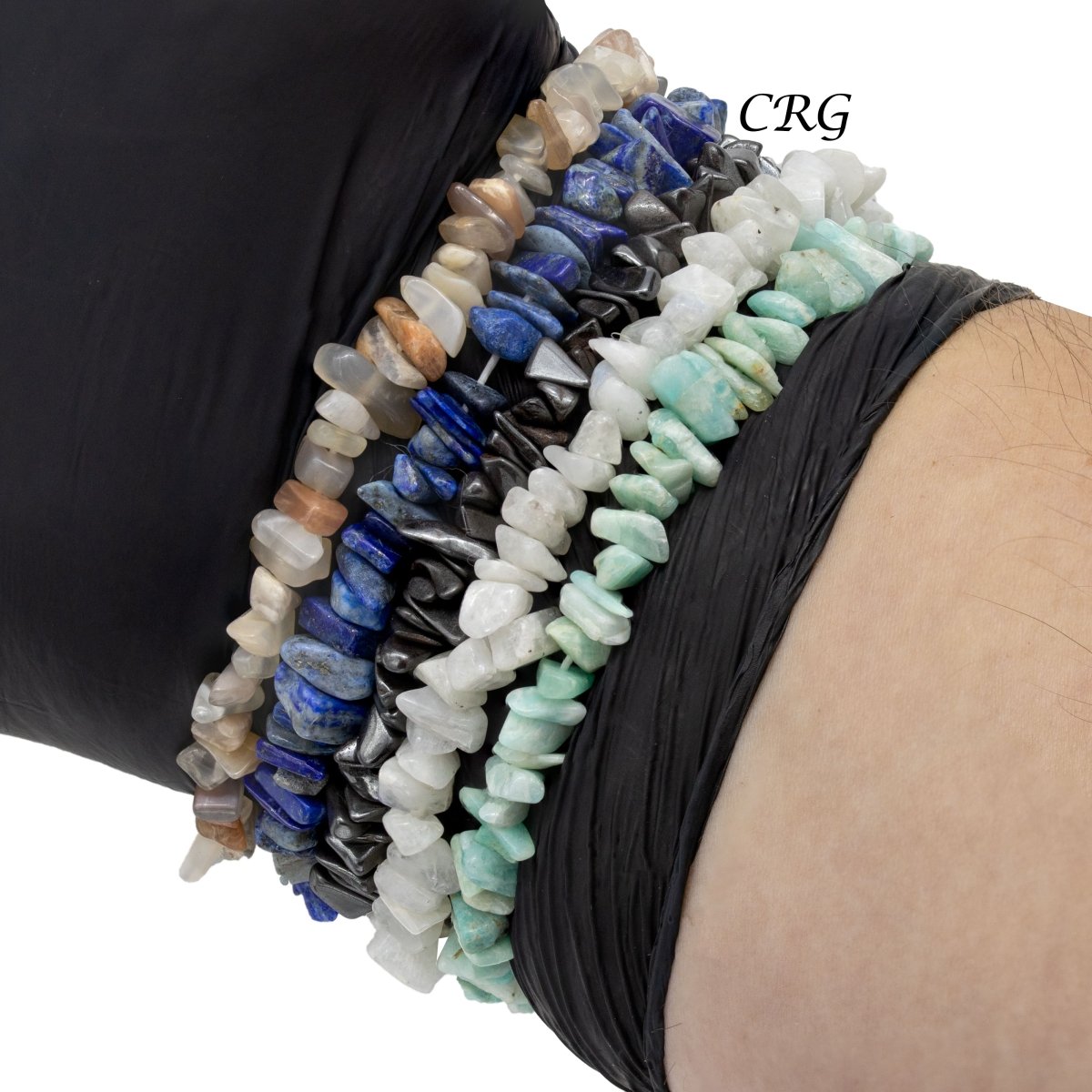 Mixed Gemstone Chip Bead Stretch Bracelets (4 To 7 mm) (5 Pieces)