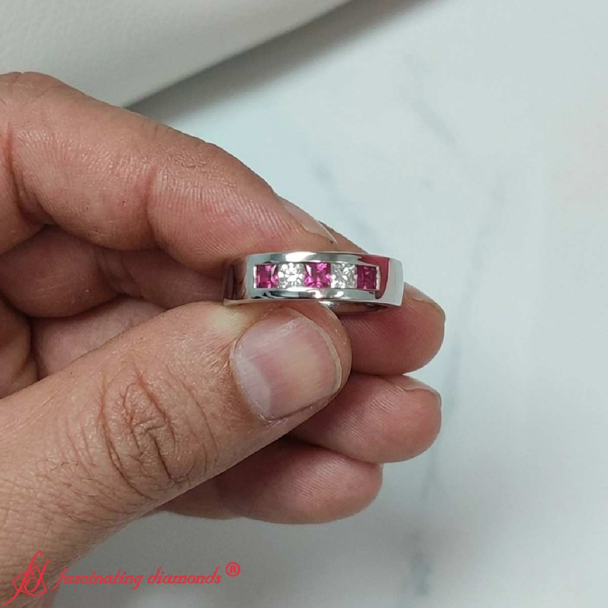Flat Flush Set Mens Wedding Band