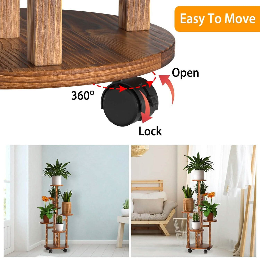 5-Tier Plant Stand with 4 Detachable Wheels Wooden Plant Pot Rolling Shelf | Furniture & Decor | Wiccan Center