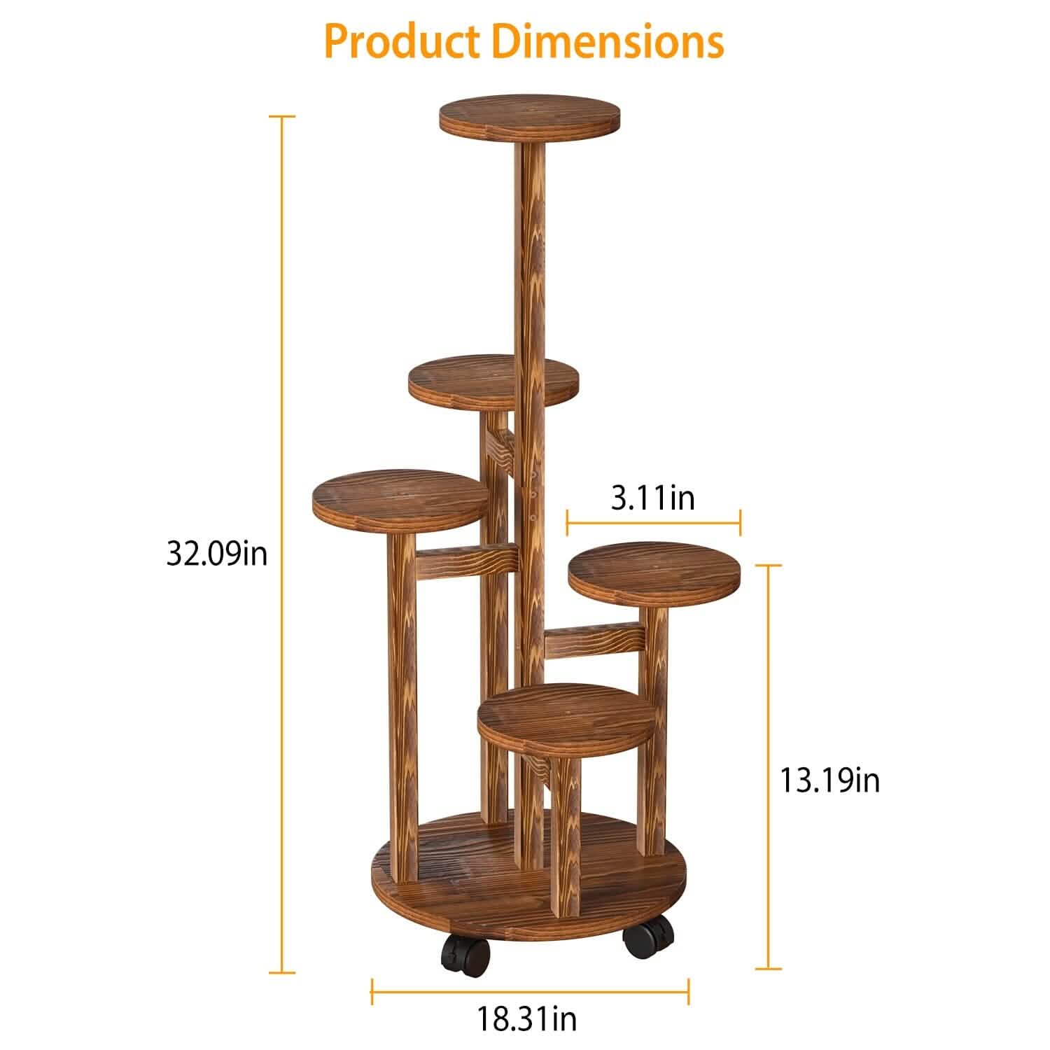 5-Tier Plant Stand with 4 Detachable Wheels Wooden Plant Pot Rolling Shelf | Furniture & Decor | Wiccan Center