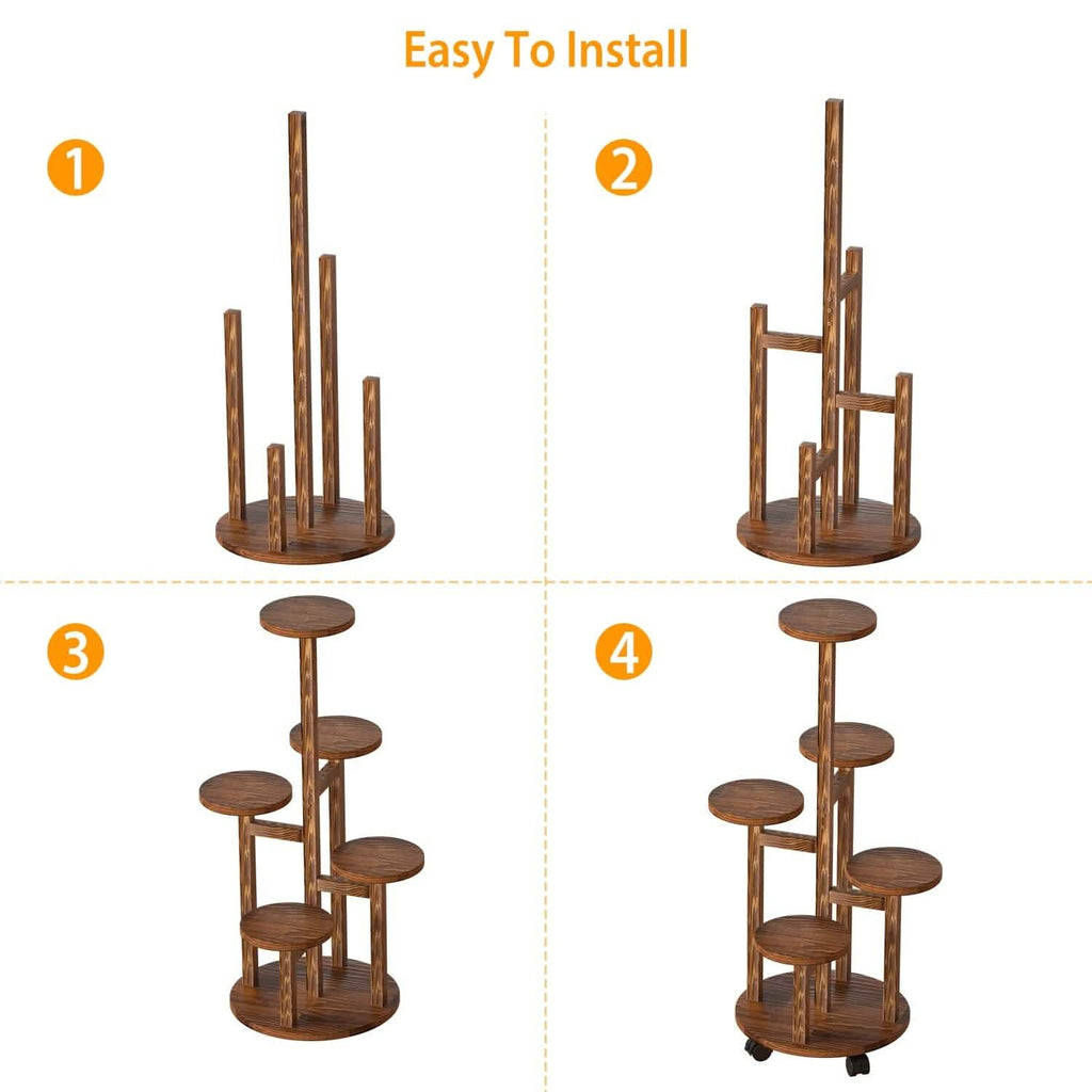 5-Tier Plant Stand with 4 Detachable Wheels Wooden Plant Pot Rolling Shelf | Furniture & Decor | Wiccan Center