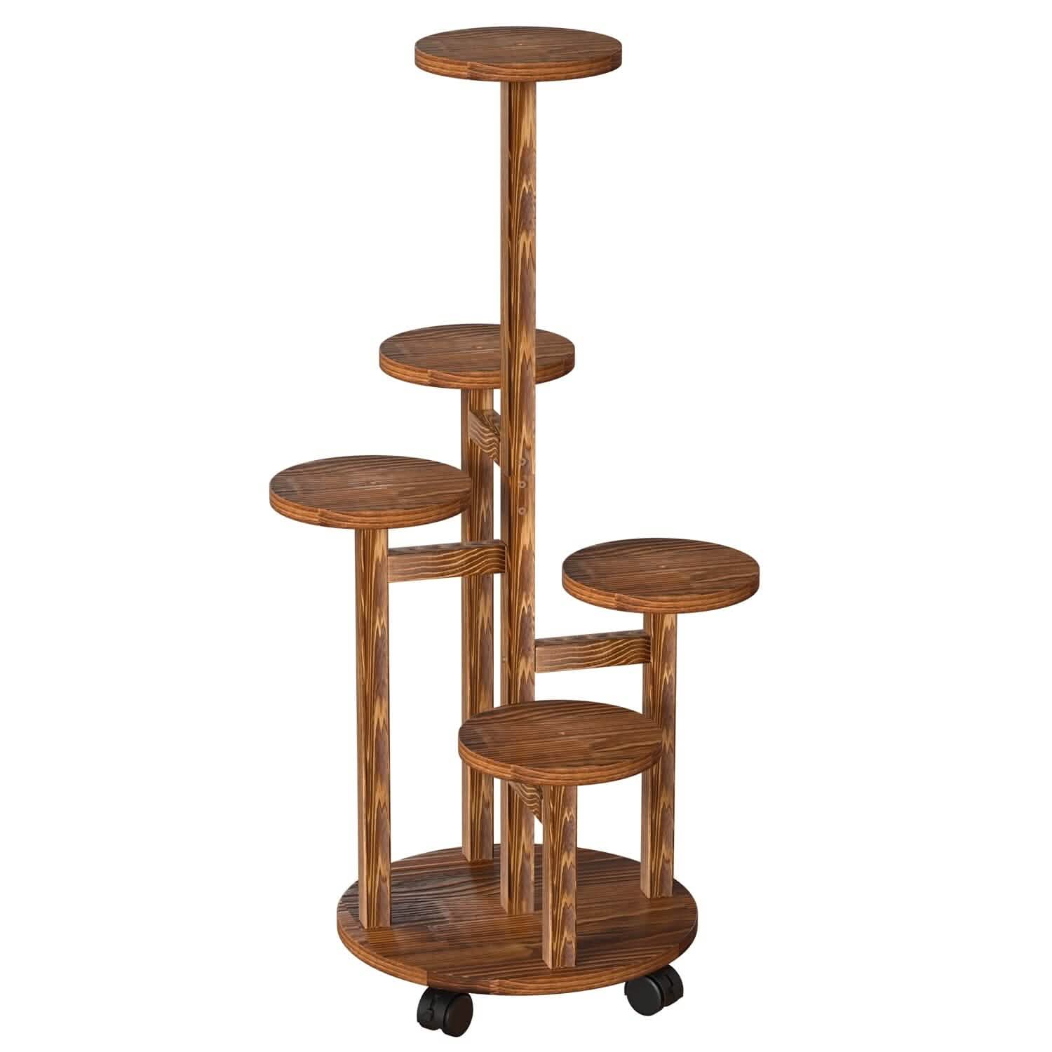 5-Tier Plant Stand with 4 Detachable Wheels Wooden Plant Pot Rolling Shelf | Furniture & Decor | Wiccan Center