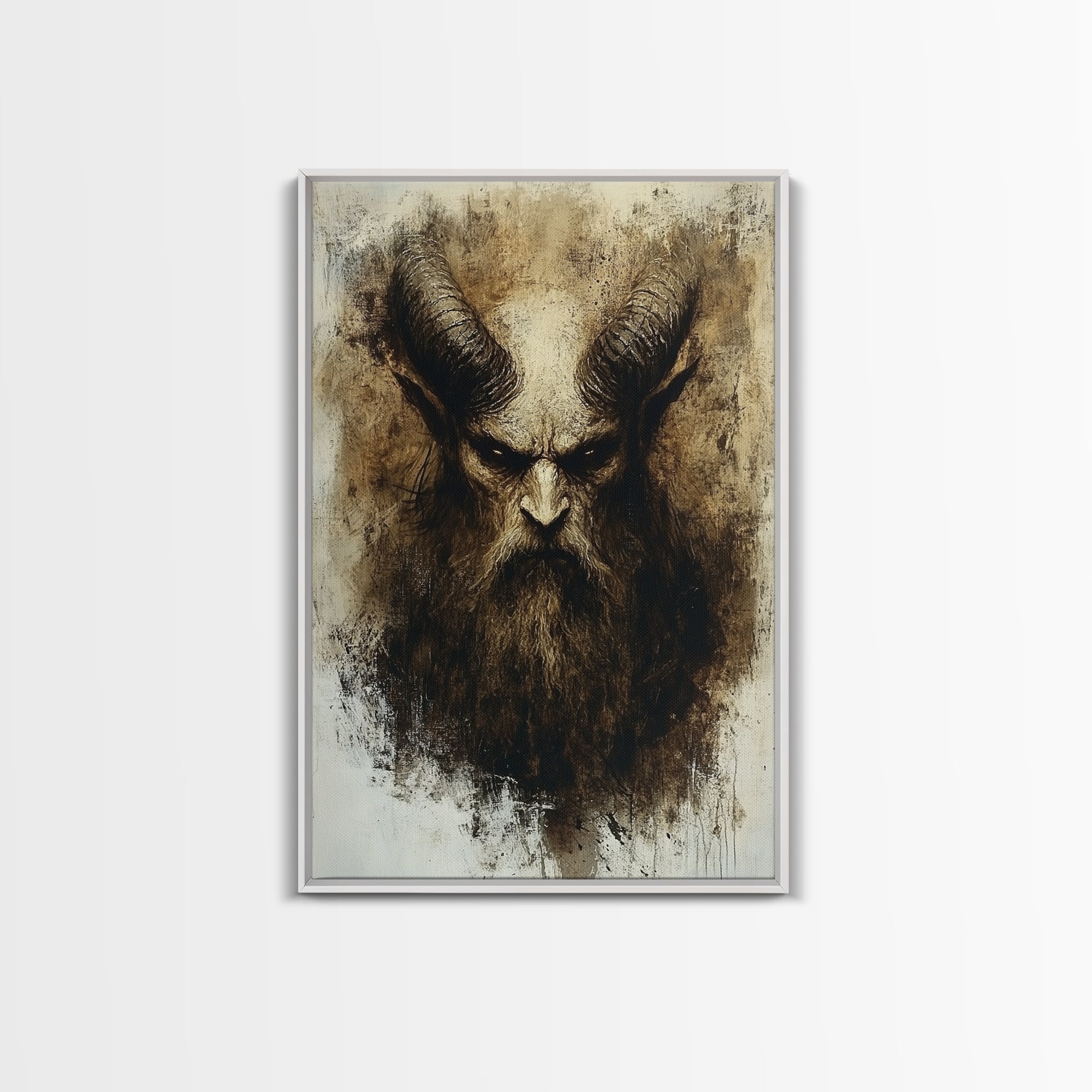 Portrait of a Demon, Framed Canvas Print, Dark Macabre Wall Art