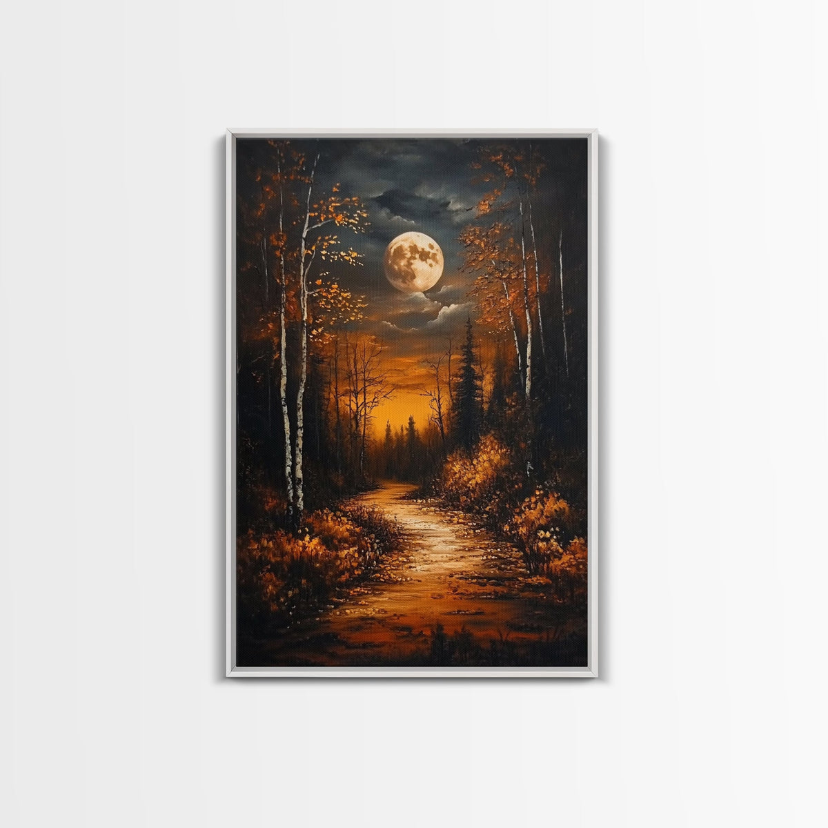 Full Moon Over The Haunted Forest, Framed Canvas Print, Wood Framed Wall Art, Dark Academia Witchy Decor, Moody Home Decor | | Wiccan Center